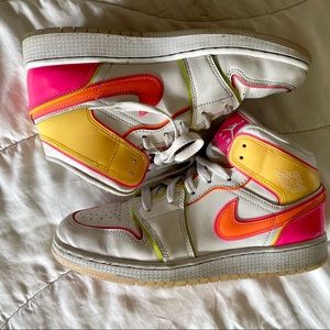 Bright Pink, Orange and Yellow High Top Air Jordans